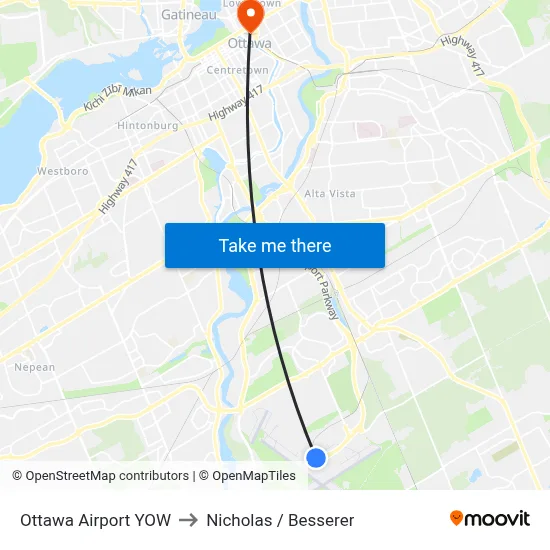 Ottawa Airport YOW to Nicholas / Besserer map