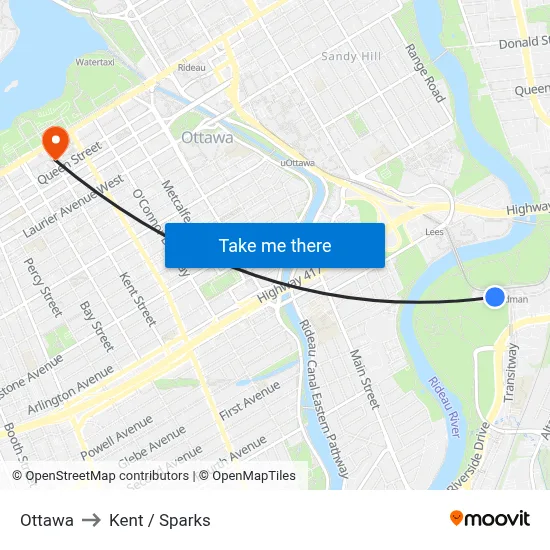 Ottawa to Kent / Sparks map