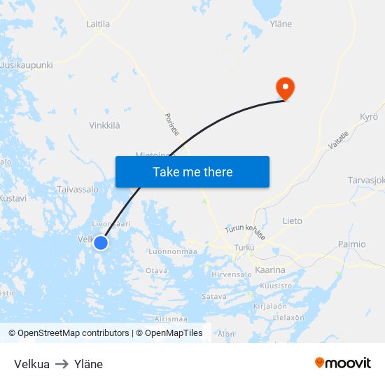 Velkua to Yläne map