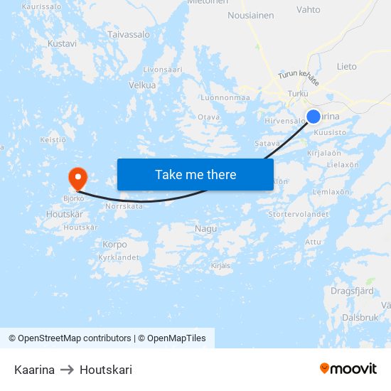 Kaarina to Houtskari map