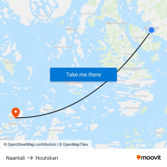 Naantali to Houtskari map