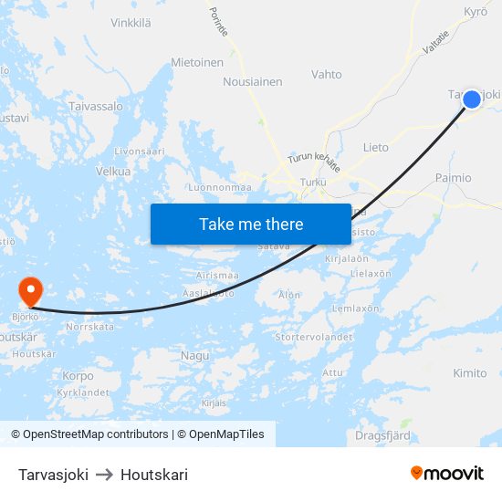 Tarvasjoki to Houtskari map