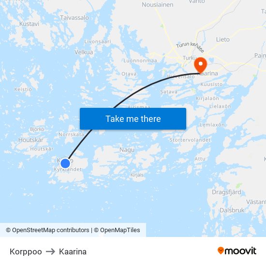 Korppoo to Kaarina map