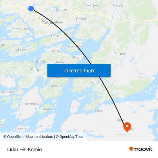 Turku to Kemiö map
