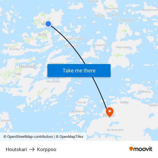 Houtskari to Korppoo map