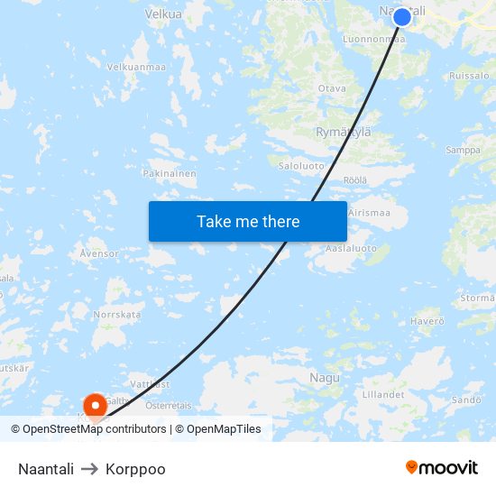 Naantali to Korppoo map