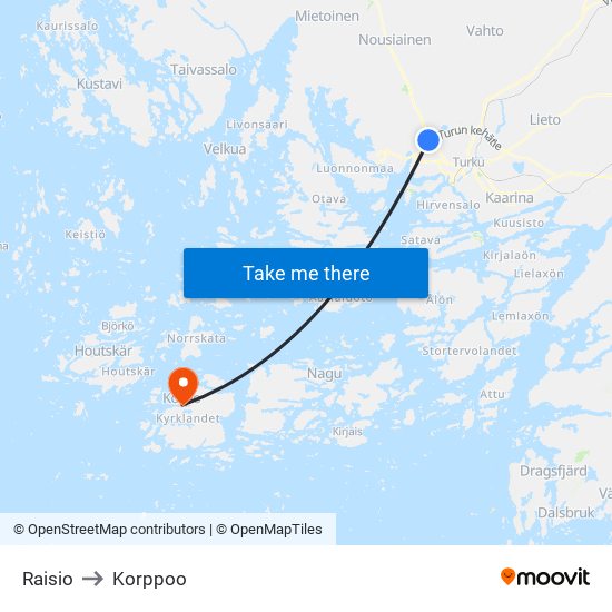 Raisio to Korppoo map