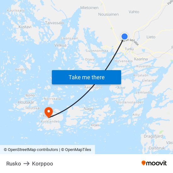 Rusko to Korppoo map