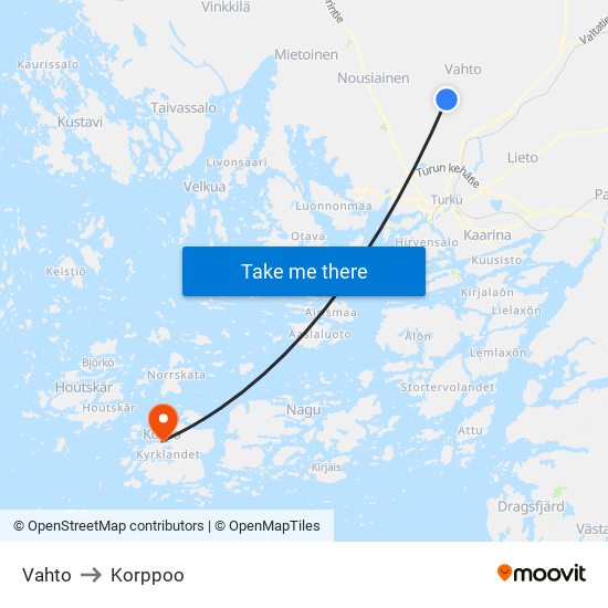 Vahto to Korppoo map
