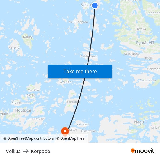 Velkua to Korppoo map