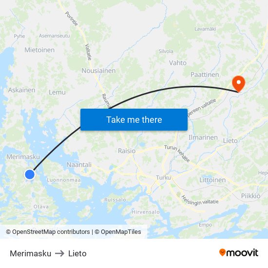 Merimasku to Lieto map