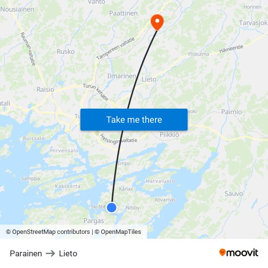 Parainen to Lieto map