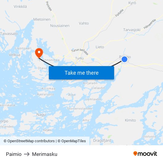 Paimio to Merimasku map