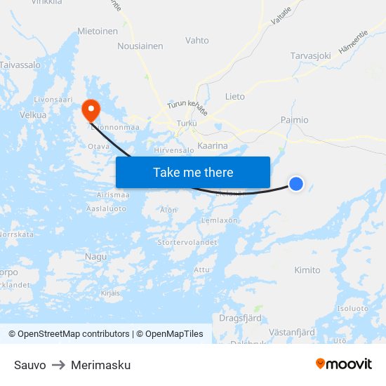 Sauvo to Merimasku map