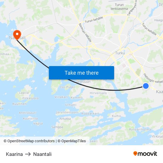 Kaarina to Naantali map