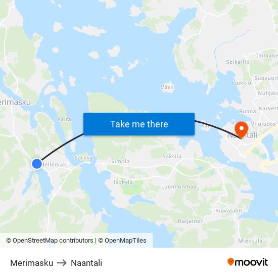 Merimasku to Naantali map