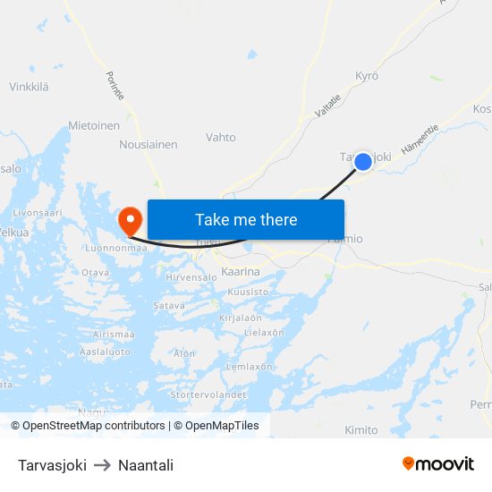 Tarvasjoki to Naantali map