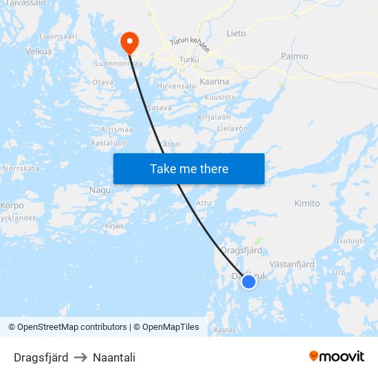 Dragsfjärd to Naantali map