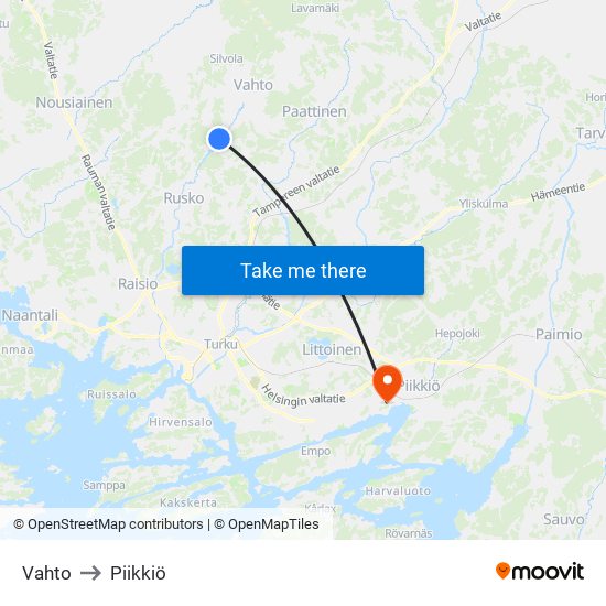 Vahto to Piikkiö map