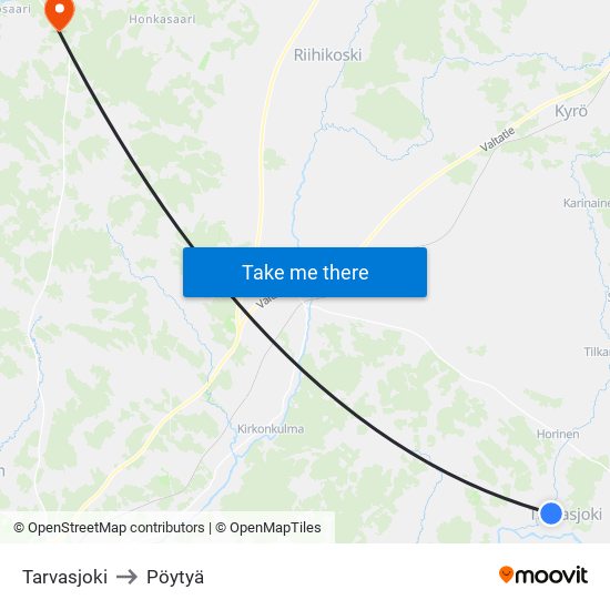 Tarvasjoki to Pöytyä map