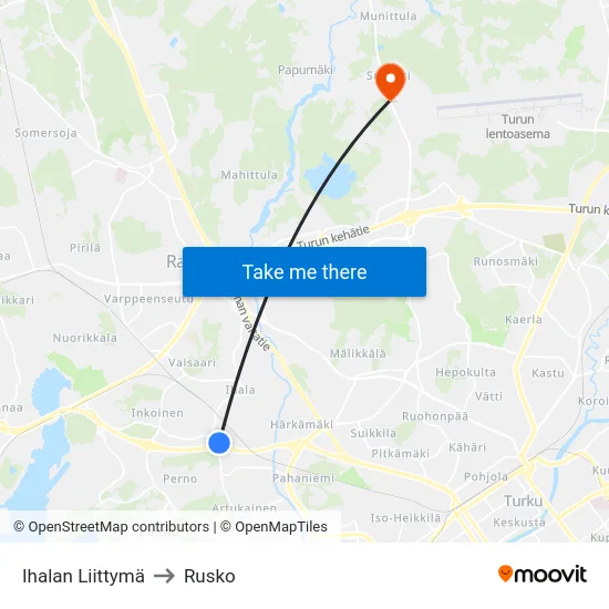 Ihalan Liittymä to Rusko map