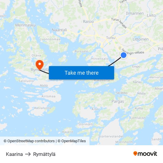 Kaarina to Rymättylä map