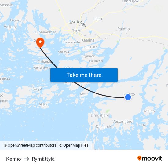 Kemiö to Rymättylä map