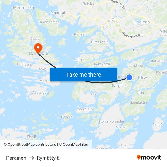 Parainen to Rymättylä map