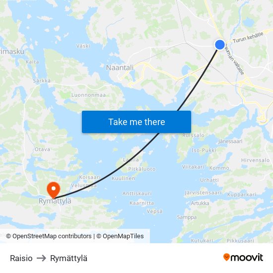 Raisio to Rymättylä map