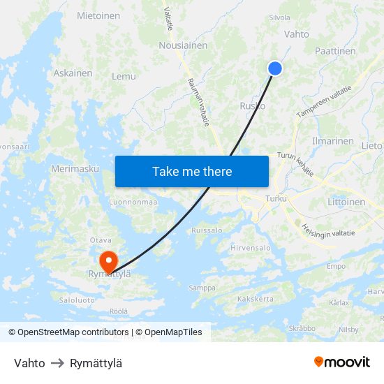 Vahto to Rymättylä map