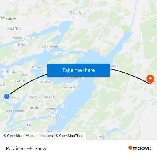 Parainen to Sauvo map