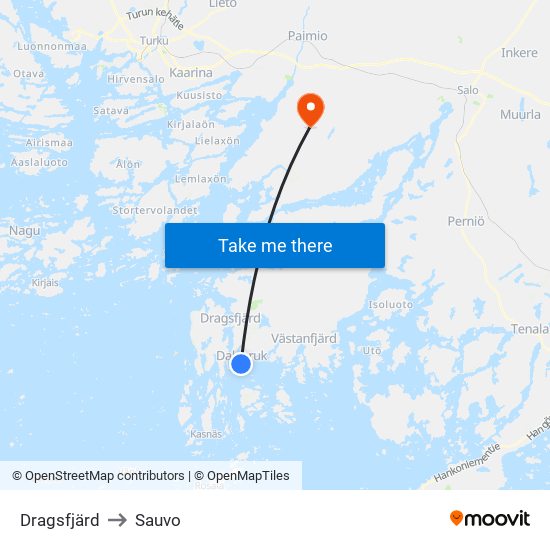 Dragsfjärd to Sauvo map