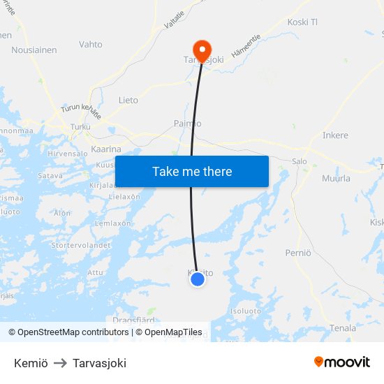 Kemiö to Tarvasjoki map