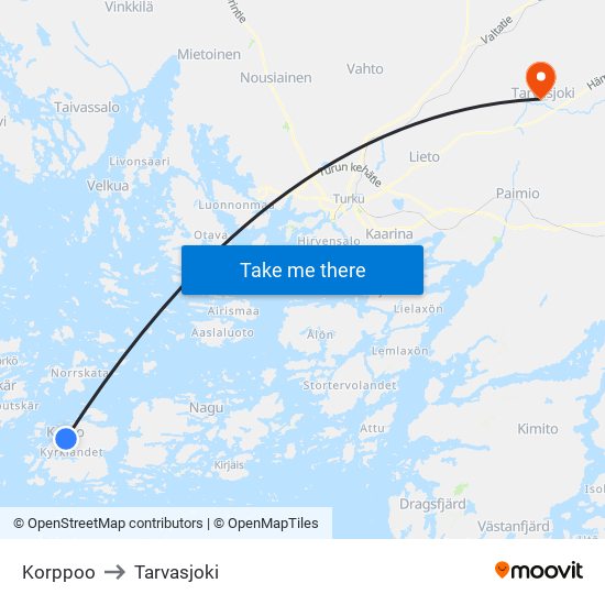 Korppoo to Tarvasjoki map
