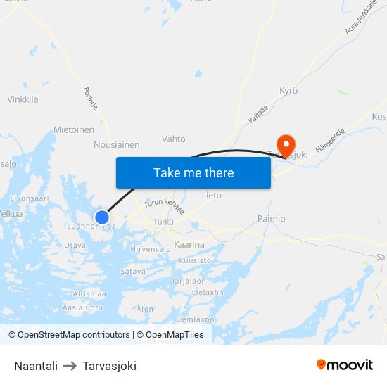 Naantali to Tarvasjoki map