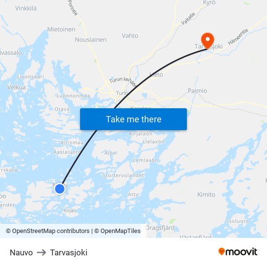 Nauvo to Tarvasjoki map