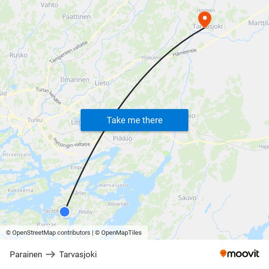 Parainen to Tarvasjoki map