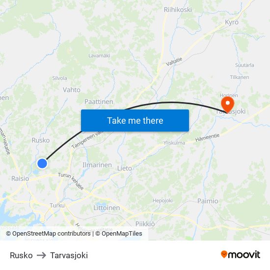 Rusko to Tarvasjoki map