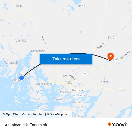 Askainen to Tarvasjoki map