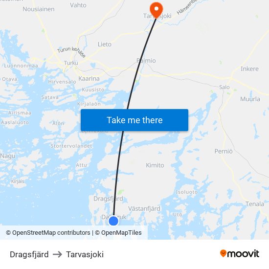 Dragsfjärd to Tarvasjoki map