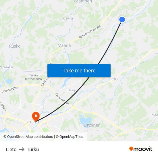 Lieto to Turku map