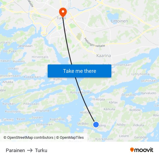 Parainen to Turku map