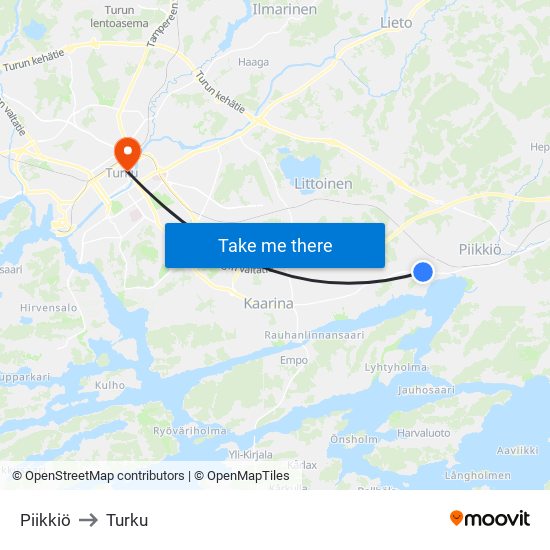 Piikkiö to Turku map
