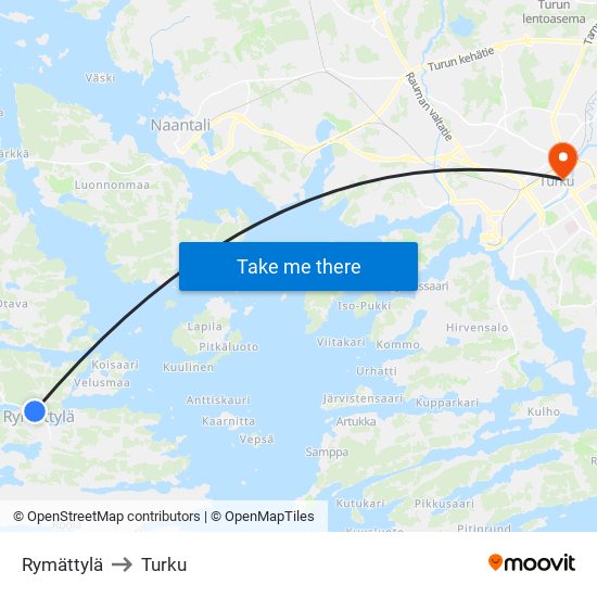 Rymättylä to Turku map