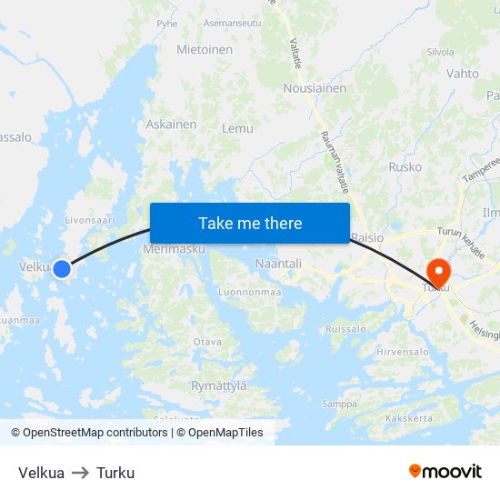 Velkua to Turku map