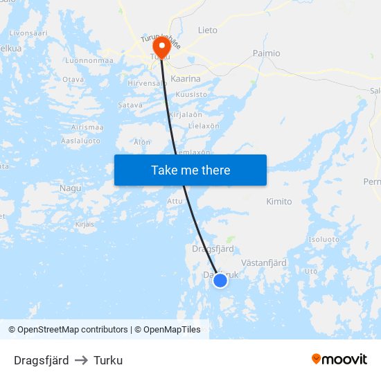 Dragsfjärd to Turku map