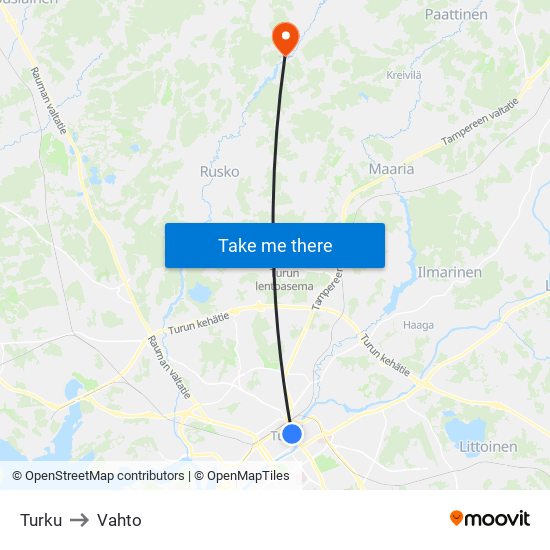 Turku to Vahto map