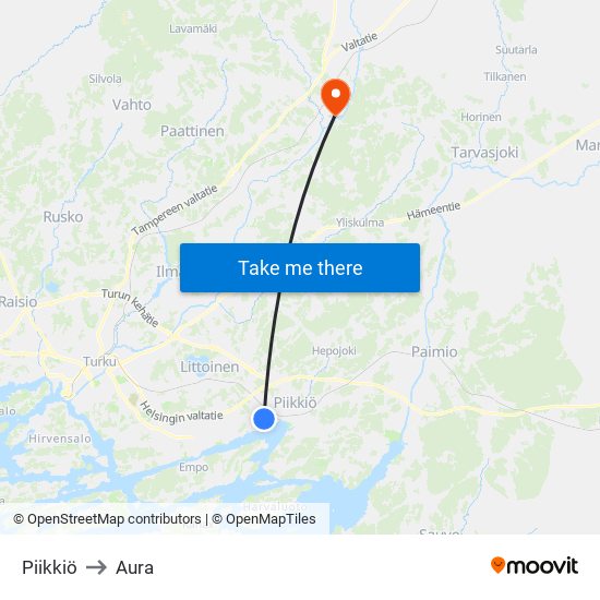 Piikkiö to Aura map