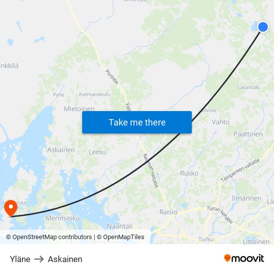 Yläne to Askainen map