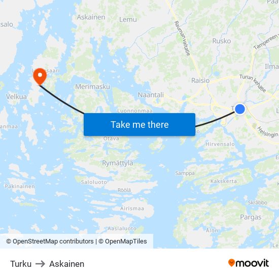 Turku to Askainen map